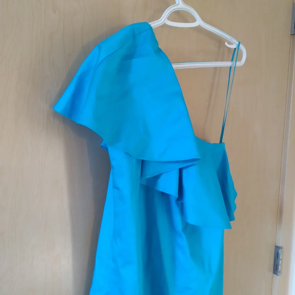 NWT Tahari ASL Teal One-Shoulder Mini Dress (2) - Picture 2 of 4